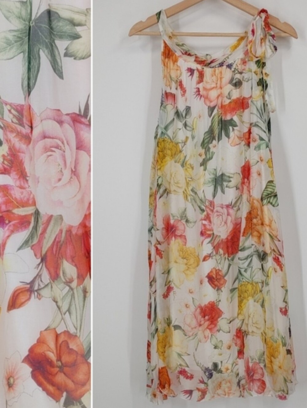 Bellambia Delicate Floral Silk Blend Dress Size Large Summer Flowy Watercolours
